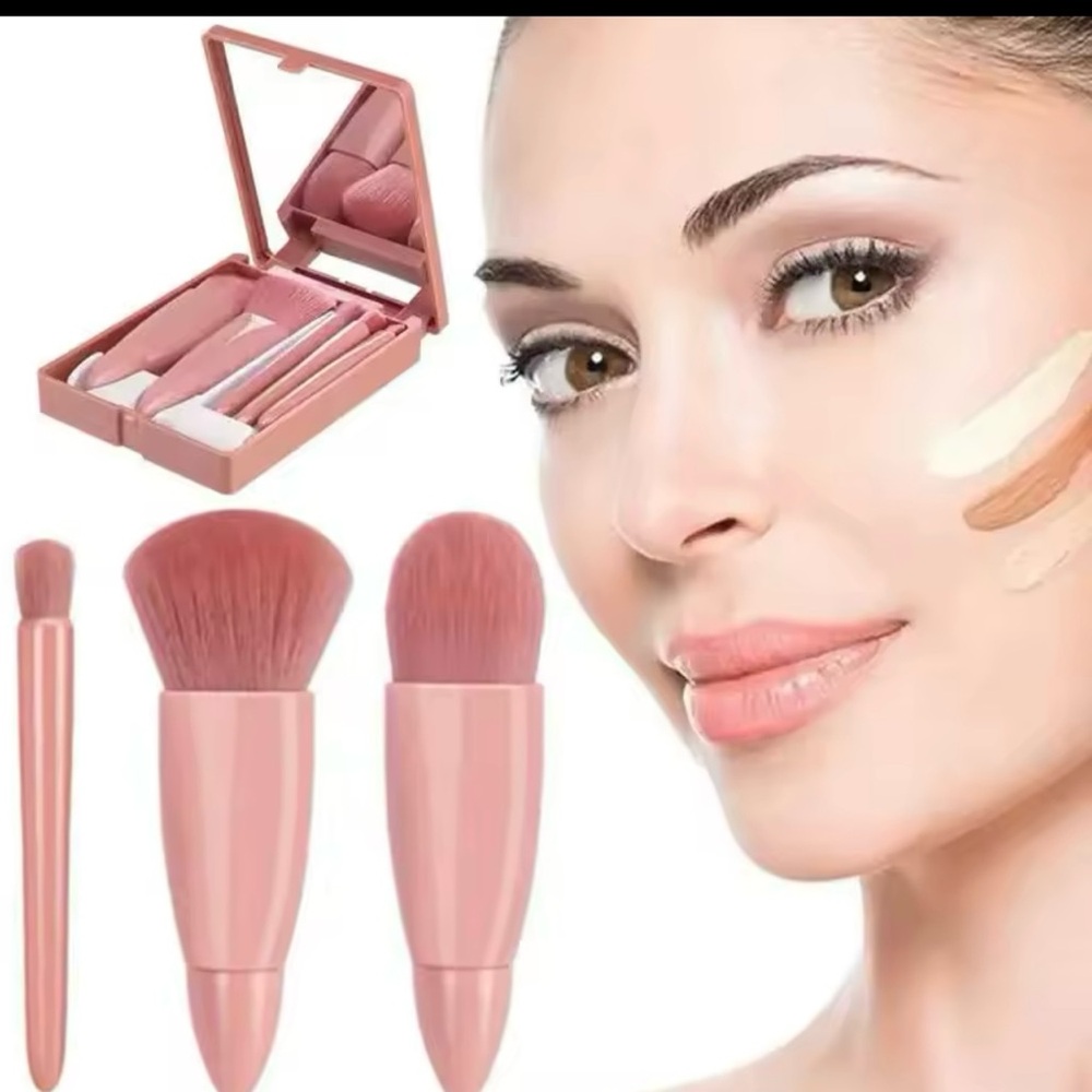 3/$15 Pink Compact Makeup Brush Set for Women - Picture 5 of 5